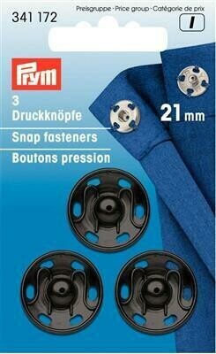 Drukknopen om aan te naaien 21 mm zilver / zwart