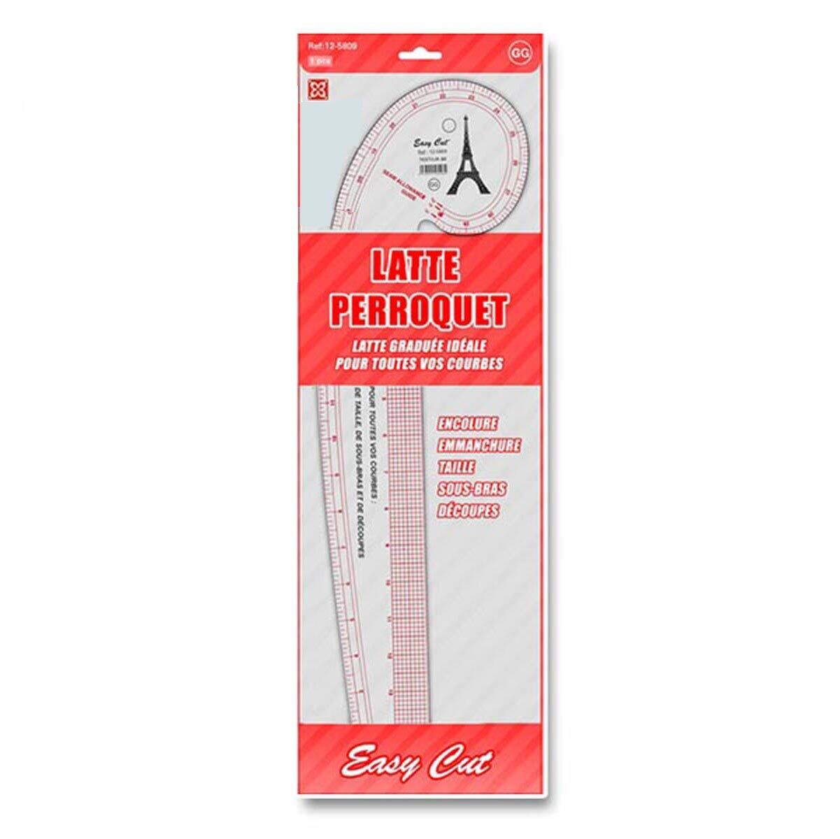 Patroonlat &quot;french curve&quot; transparant in inches