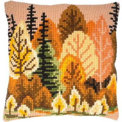 Kruissteek kussen &quot;Herfstbos&quot;