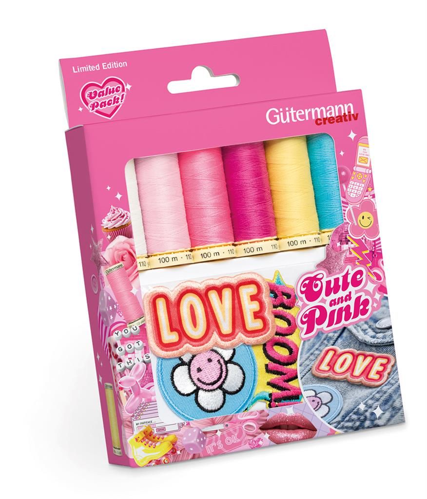 Gütermann Limited Edition Cute and Pink 6 kleuren &amp; 3 strijk applicaties