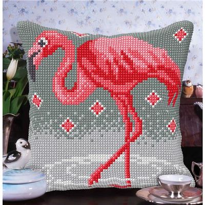 Kruissteek kussen Flamingo
