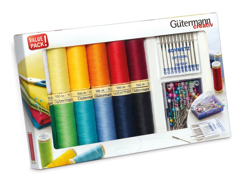 Gütermann bonuspack 12 kleuren + assortiment naalden &amp; kopspelden