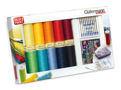 Gütermann bonuspack 12 kleuren + assortiment naalden &amp; kopspelden