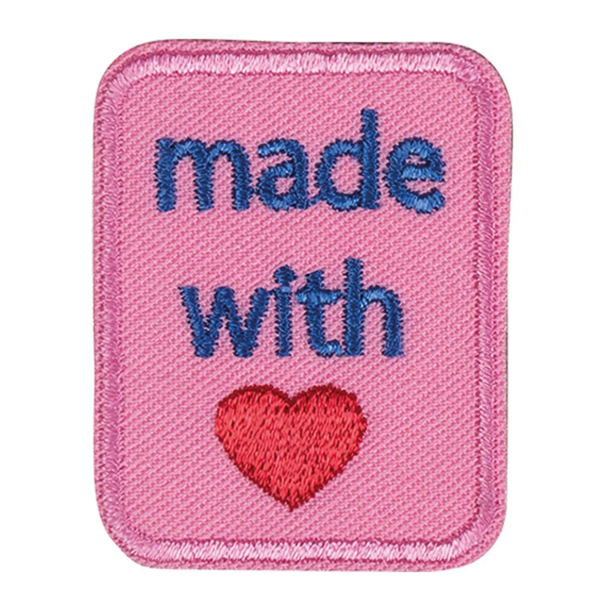 Geborduurd label "made with love" pink
