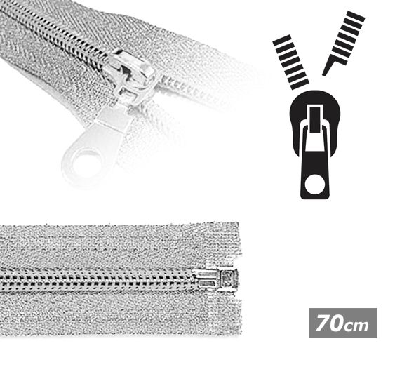 Lurex zilveren spiraalrits deelbaar 70cm