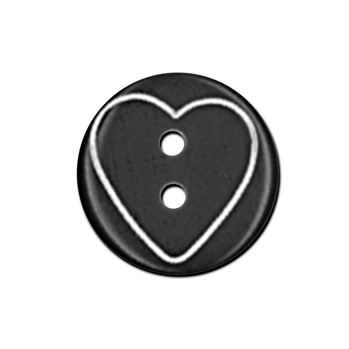 Zwarte knoop met gegraveerd hartje 15 mm