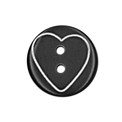 Zwarte knoop met gegraveerd hartje 15 mm