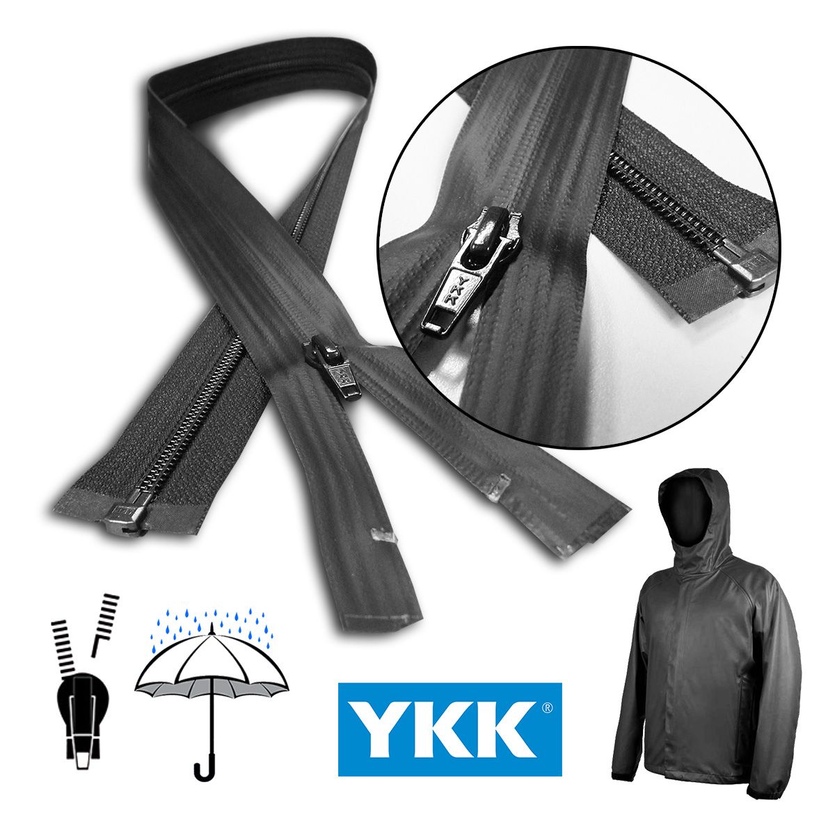 Waterdichte spiraalrits deelbaar 80cm YKK