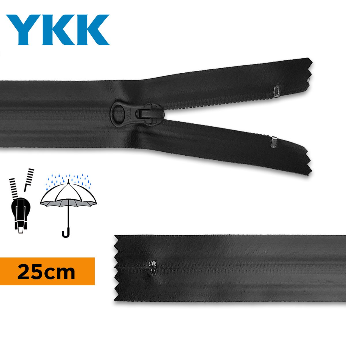 Waterdichte spiraalrits 25cm YKK