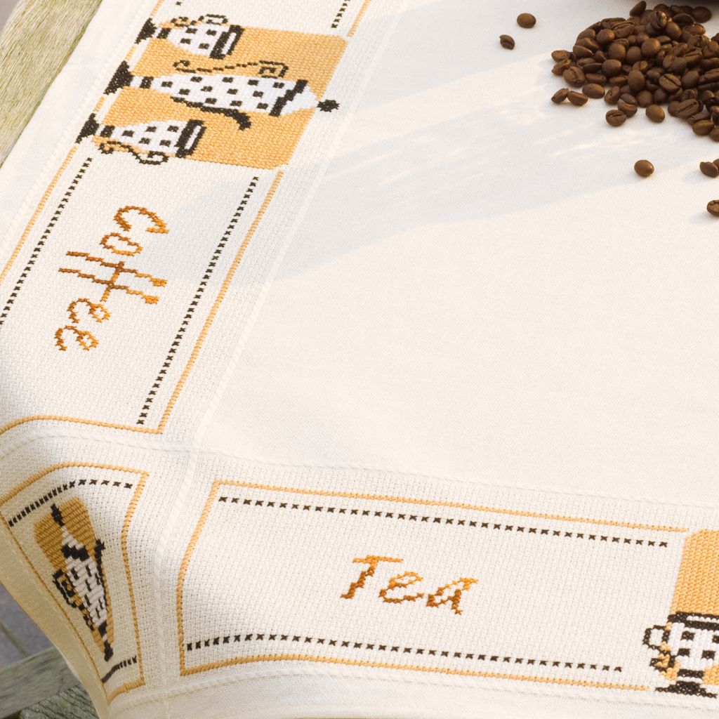 Aida tafelkleed kit met telpatroon "Thee en koffie"