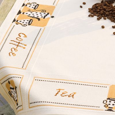 Aida tafelkleed kit met telpatroon "Thee en koffie"