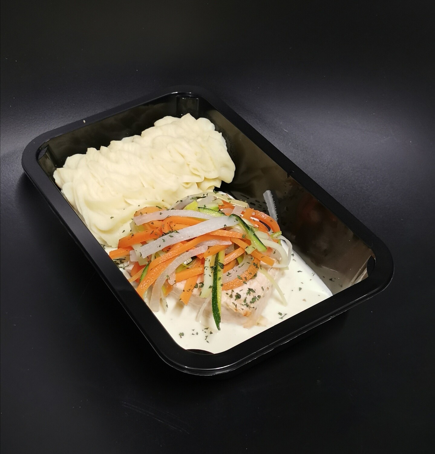 Zalmfilet met aardappelpuree
