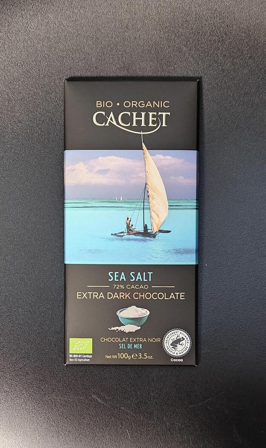 Cachet Bio Chocolade Extra Dark 72% Cacao met Zeezout 100g