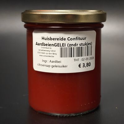 Huisbereide Confituur Aardbeiengelei (zonder stukjes) 240g
