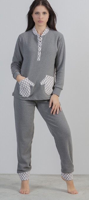 Gary Dames Pyjama: Grijs met zakken ( Zeer warme pyjama / HomeWear, Maten: S