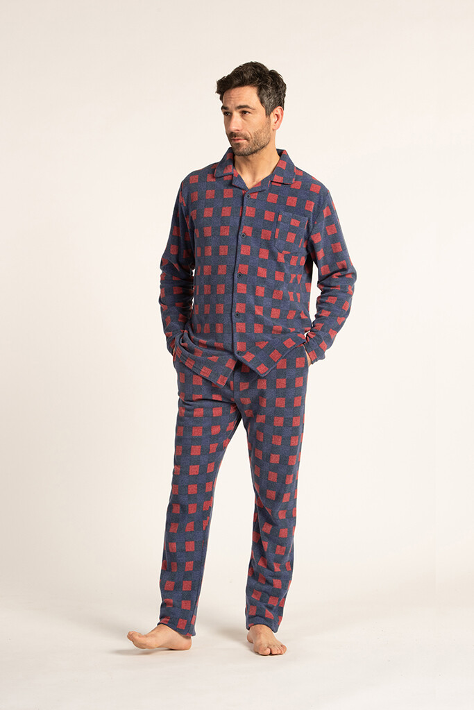 Eskimo Heren Pyjama: Tanguy ( doorknoop pyjama ) Fleece