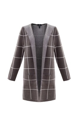 Marble Cardigan / Vest: Bruin - Ecru met kap