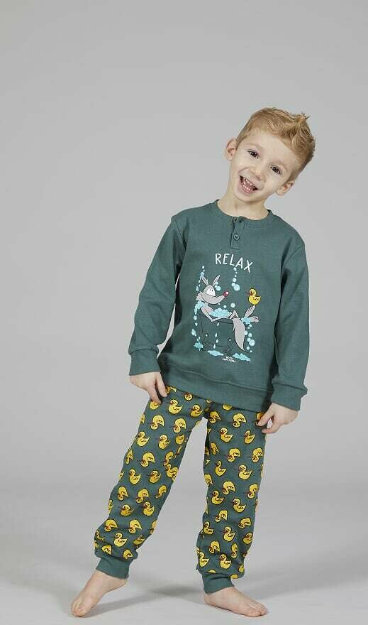 Happy People Jongens Pyjama: Relax Paralle Antraciet / Blauw