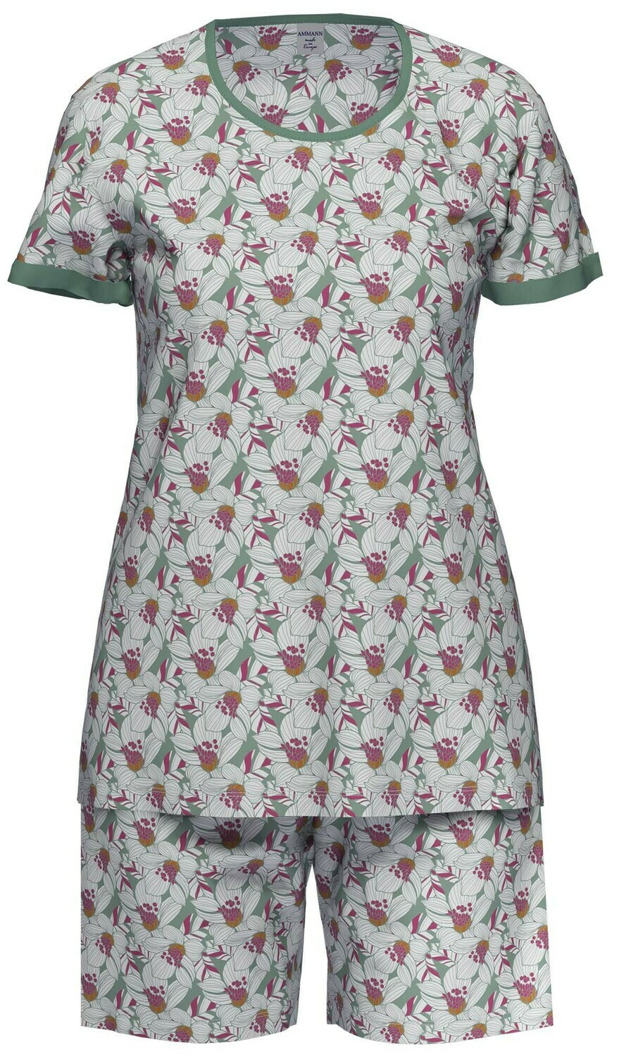 Ammann Dames Pyjama: Groen geprint met korte mouw / short