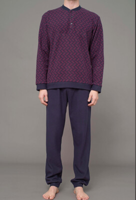 Alpina Heren Homewear / Pyjama: Warm, Bordeau / blauw