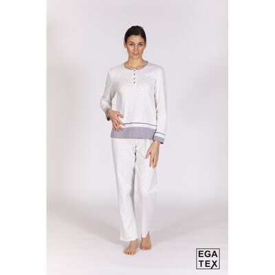 Egatex Dames Pyjama: Ecru / grijs, 100% Katoen
