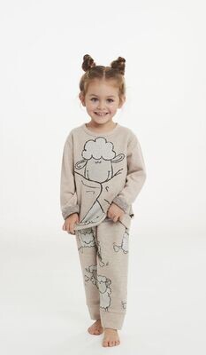 Happy People Meisjes pyjama: Beige, Schaapmotief