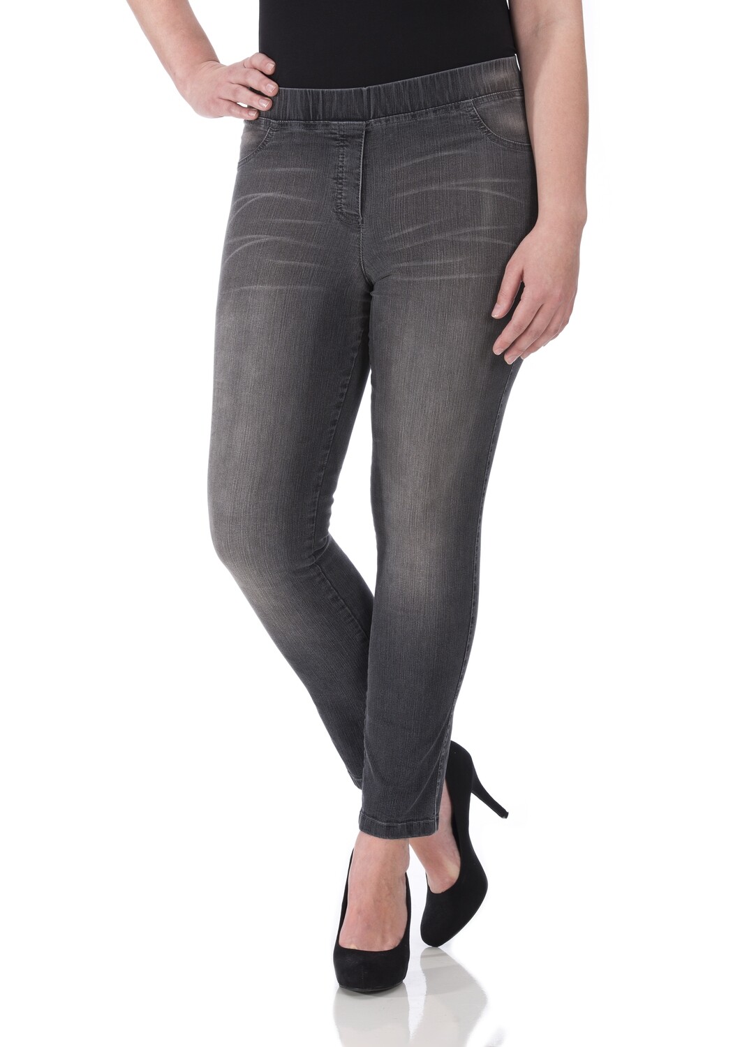 KJ Brand Dames Jeansbroek: Jenny, Grijze Jeans, Small, elastiek