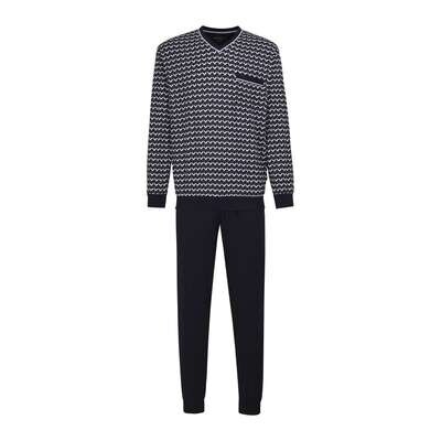 Gotzburg Heren pyjama: Donker blauw, V hals 100% Katoen, tot 5XL