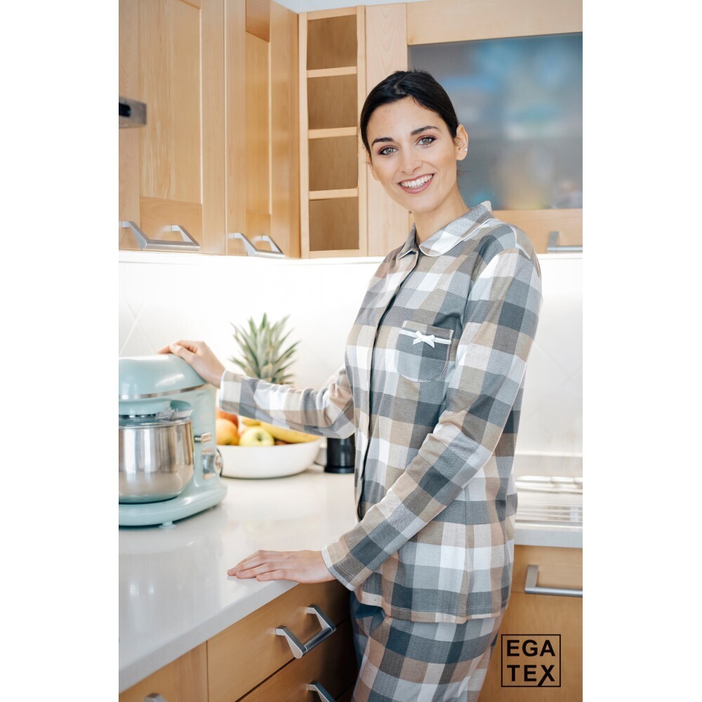 Egatex Dames doorknoop pyjama: 100% Katoen ( Interlock )
