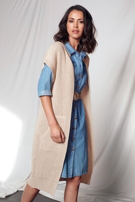 Signe Nature Cardigan: Beige, mouwloos