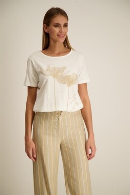Signe Nature T-shirt: bedrukt, Wit / Beige