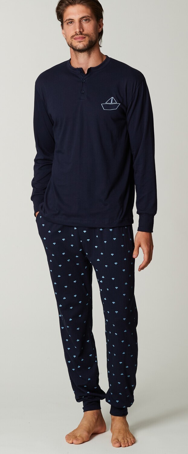 Happy People Heren Pyjama: Blauw, 100% Katoen