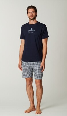 Happy People Heren Pyjama: Blauw / carree broek