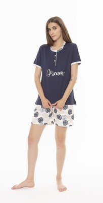 Gary Dames Pyjama: Korte mouw / short, Blauw