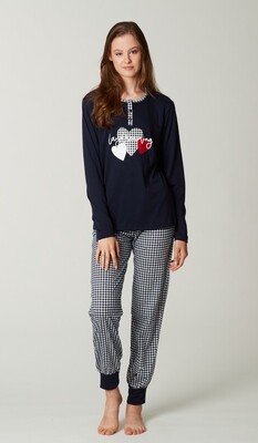 Happy People Dames Pyjama: Blauw, 100% katoen