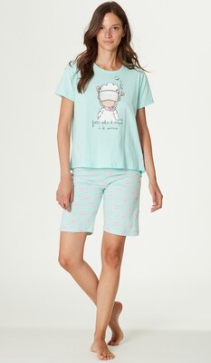 Happy People Dames pyjama: Groen, Korte broek / korte mouw