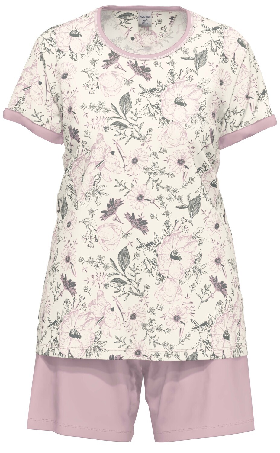 Ammann Dames Pyjama: Korte mouw / short, Ecru / roze