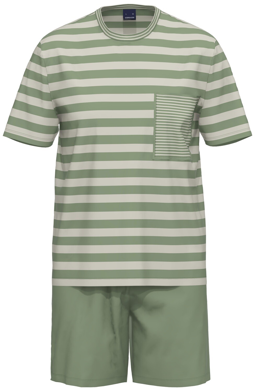 Ammann Heren Pyjama: Korte mouw / short, Groen gestreept, Light cotton