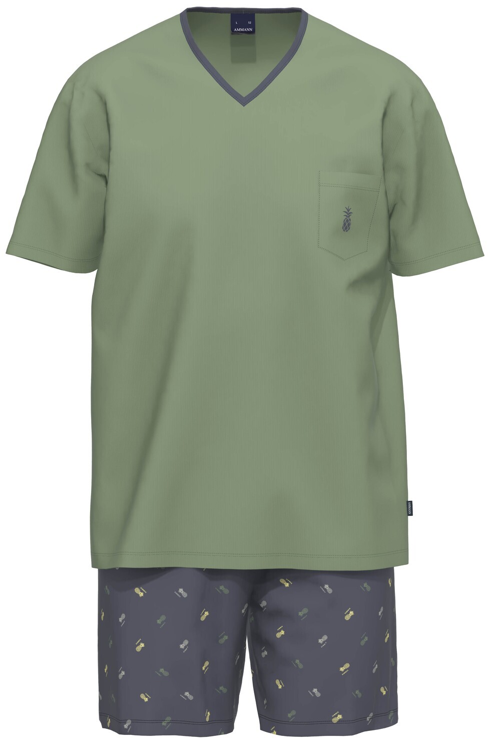 Ammann Heren Pyjama: Korte mouw / geprinte short, Groen, 100% Katoen