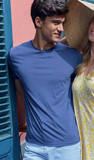 Ammann Heren T-shirt: Tencel, blauw ( Ideaal om te slapen, los te dragen )