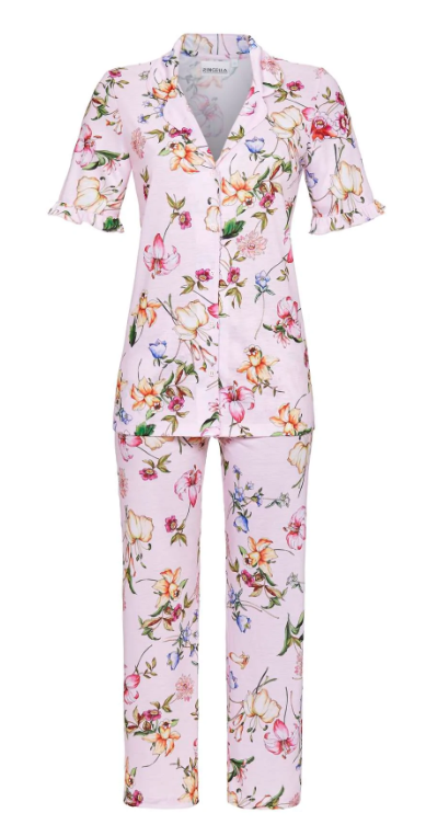 Ringella Dames pyjama; doorknoop, korte mouw / capri broek