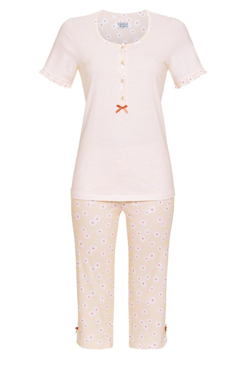 Ringella Pyjama Dames: Peach kleur, korte mouw / capri broek
