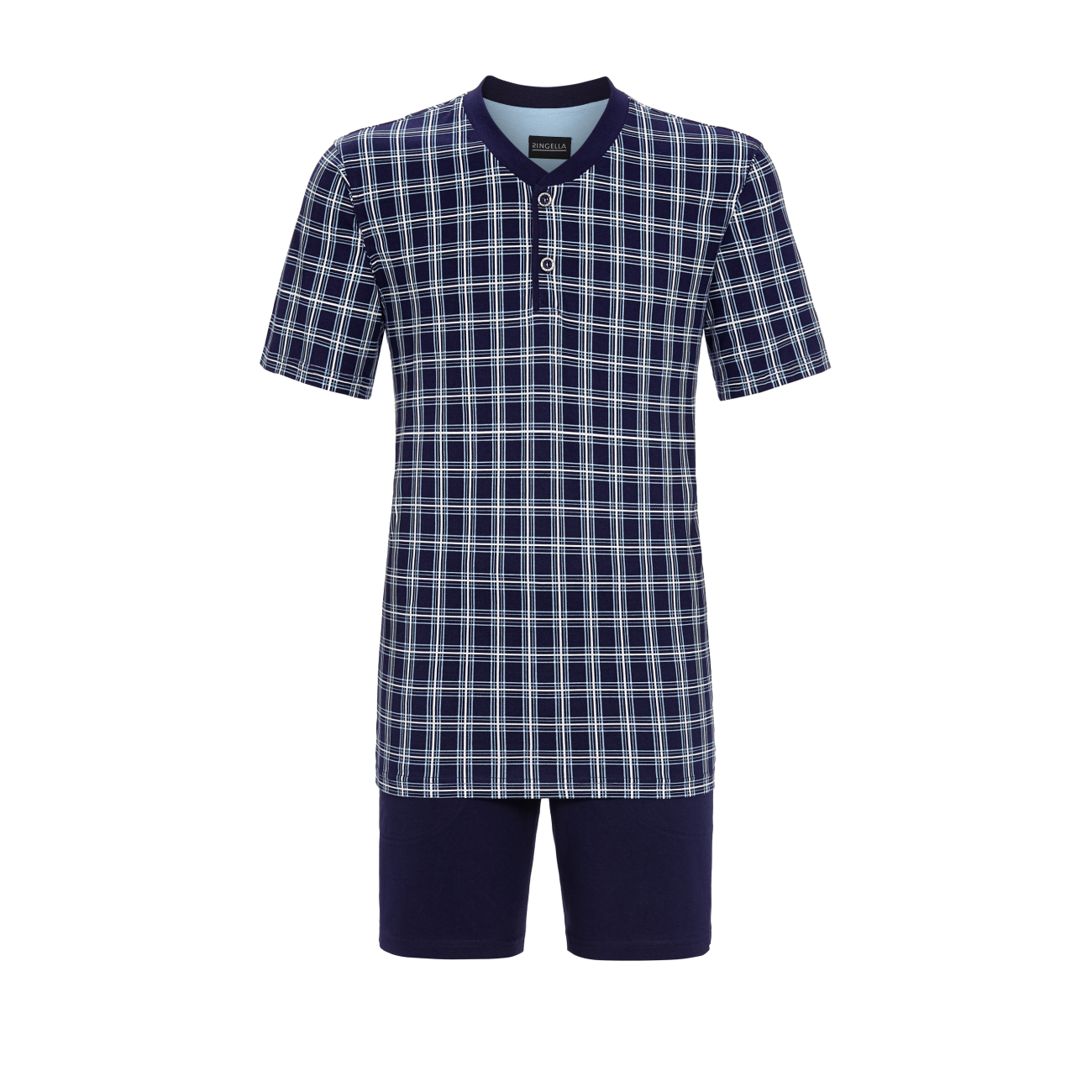 Ringella heren pyjama: Blauw carree, korte mouw / short