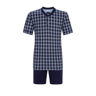 Ringella heren pyjama: Blauw carree, korte mouw / short
