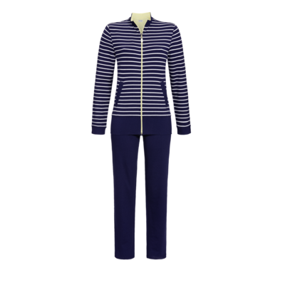 Ringella Dames Homewear: Blauw gestreept, rits
