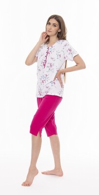 Gary Dames pyjama: Korte mouw / Capri broek, roze