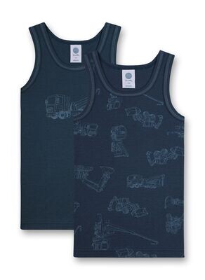 Sanetta jongens singlet: duopack blauw, truck motieven