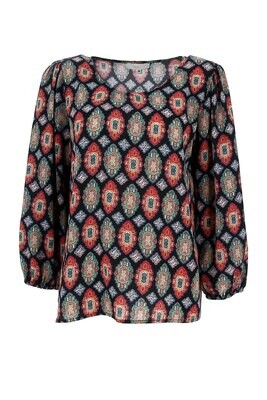 Signe Nature Bloes: geprint blauw / bordeaux