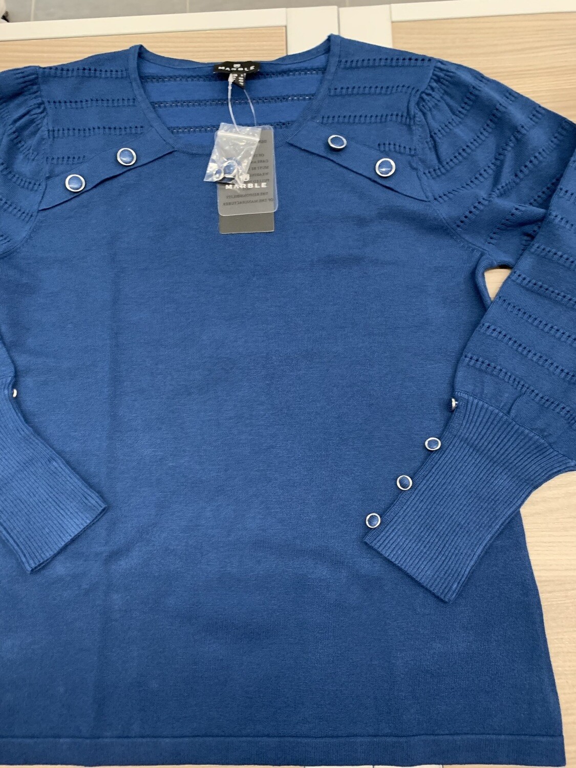 Marble Dames trui: Blauw, toffe mouw