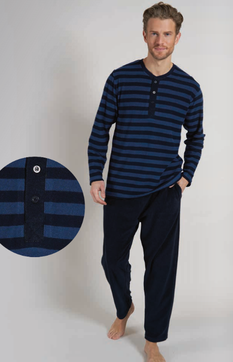 Ceceba Heren pyjama: Badstof, blauw gestreept